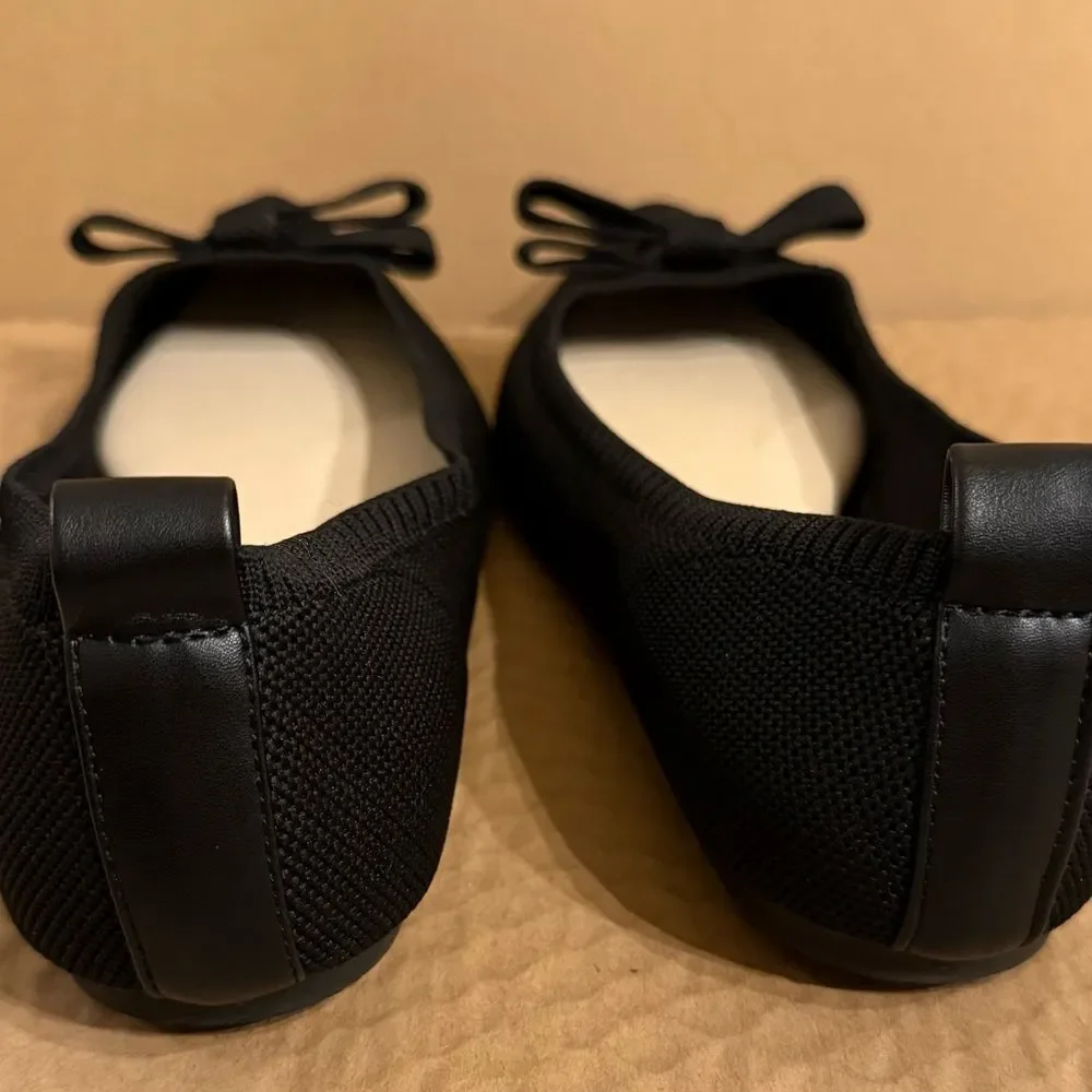 TAHARI Athens Black Bow Slip On Knit Ballerina Pointy Toe Classic Flats Size 9